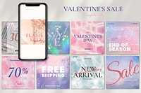 Valentine’s sale editable template psd set for social media post