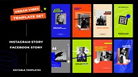 Story templates psd set for social media with retro color background for social media influencers