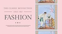 Vintage editable fashion template psd for a blog, remix from artworks by George Barbier