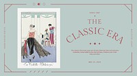 Vintage stylish editable template psd fashion blog, remix from artworks by George Barbier