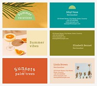Summer business card template psd set in tropical theme