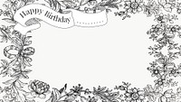 Vintage birthday greeting template psd with hand drawn flowers, remixed from public domain collection