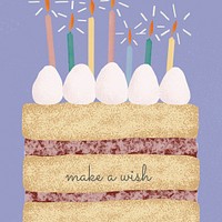 Online birthday greeting template psd with cute cake illustration