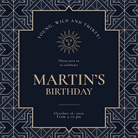 Birthday party invitation template psd with gold art deco style