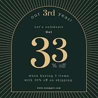 Art deco ad template psd for anniversary sale social media post