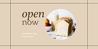 Open now psd twitter header template for bakery and cafe marketing