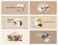 Cafe marketing psd twitter header template set