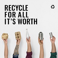 Recycle campaign template psd with recyclable objects border for waste management