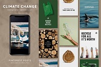 Climate change awareness template psd for social media post set