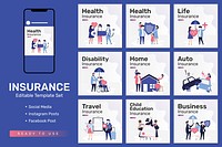 Insurance editable template psd set for social media post