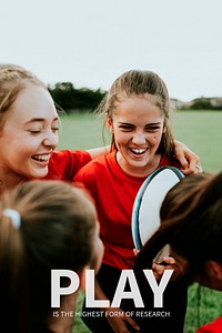 Inspiring social media template psd with girl rugby team background