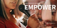 Women empowerment career template psd with public speaker inspirational quote