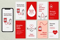 Blood donation campaign template psd social media ad in minimal style set