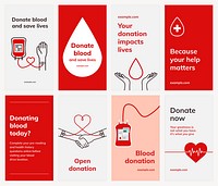 Blood donation campaign template psd social media ad in minimal style set