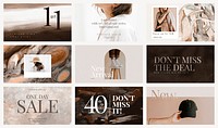 Fashion sale shopping template psd promotional aesthetic ad banner set