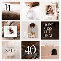 Fashion sale shopping template psd promotional aesthetic social media ad collection