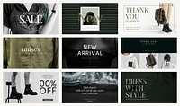 Unisex fashion sale template psd banner set in green and dark tone