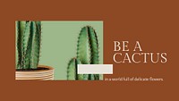 Inspirational quote botanical template psd with cactus blog banner in minimal style