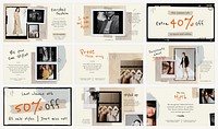 Vintage photo film template psd fashion marketing earth tone blog banner set