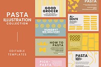 Cute pasta doodle template psd for food blog banner collection