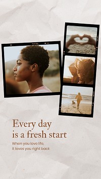 Self-love Instagram story template, reel film frame design psd