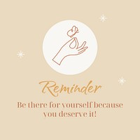 Reminder Instagram post template, cute self love design psd