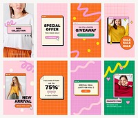 Fashion brand Instagram story templates, advertisement for small business design set psd