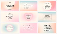 Self love blog banner templates, pastel gradient design set psd