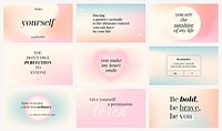 Self love Facebook cover templates, pastel gradient design set vector