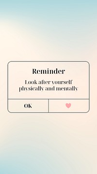 Reminder Facebook story template, cute self love design psd