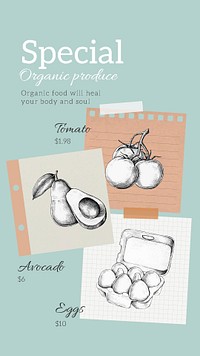 Organic food Facebook story template, healthy lifestyle design psd