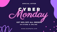 Cyber Monday sale template, neon memphis design psd