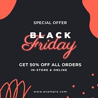 Neon sale template, Black Friday event campaign psd