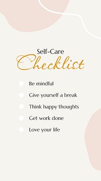 Self-care checklist template, Instagram story, aesthetic design psd