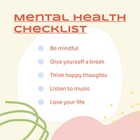 Mental health checklist template, Instagram post, aesthetic design vector