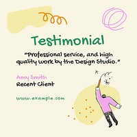 Doodle Instagram post template, testimonial ad in cute design vector