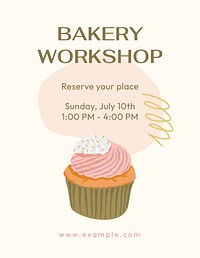 Bakery workshop poster template, cute design vector