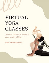 Virtual yoga class template, wellness business advertisement vector