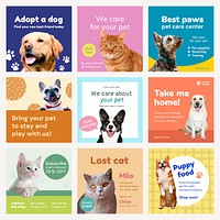 Pet care Instagram ad templates set psd