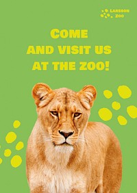 Zoo poster template, female lion design vector