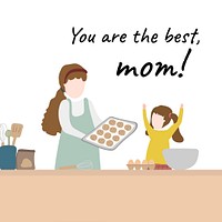 Mother's day cartoon template, greeting post psd