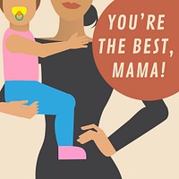 Mother's day cartoon template, greeting post psd