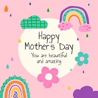 Pink doodle template, Instagram post for mother's day vector