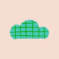 Green cloud sticker, cute doodle with grid pattern vector