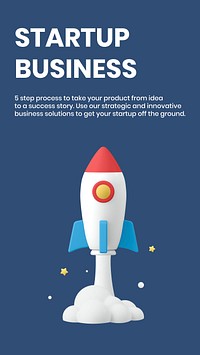 Startup business Instagram story template, 3D rocket illustration vector