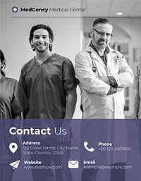 Medical contact information flyer template, healthcare services vector