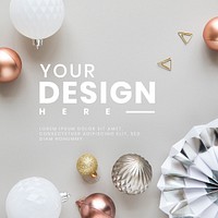 Metallic Christmas baubles patterned commercial background mockup