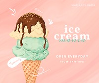 Hand drawn ice cream social template illustration