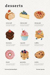 Hand drawn bakery and dessert menu chart template illustration