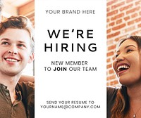 We&#39;re hiring new members to join our team social advertisement template mockup